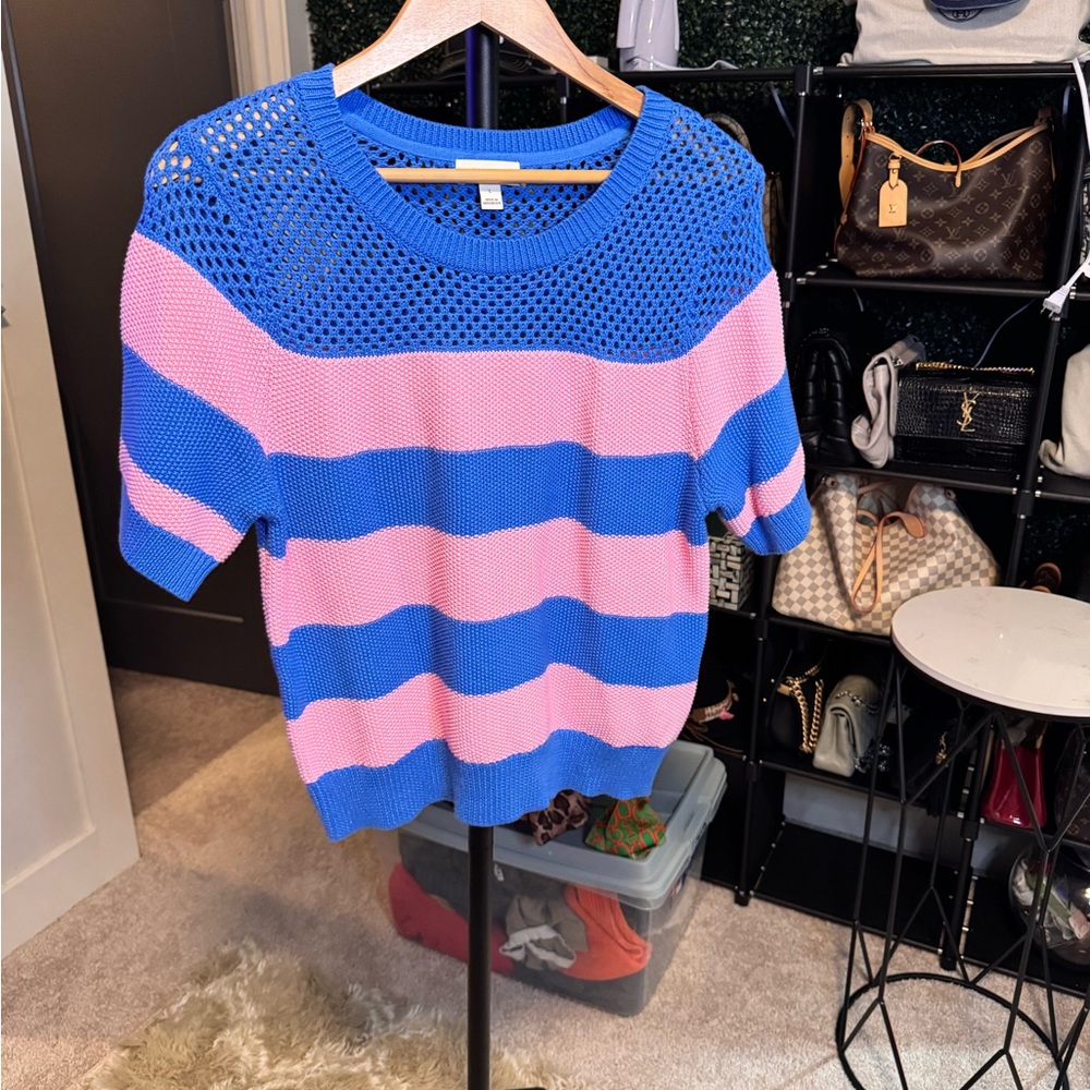 Blue and Pink Striped Knit Sweater